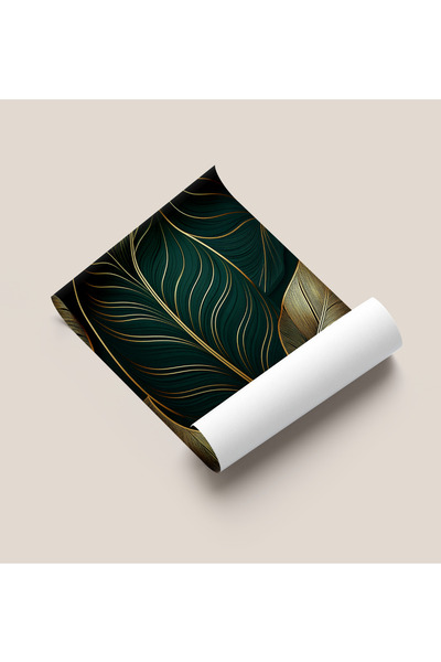 Rosaart Frameless Poster, Digital Print Abstract , Emerald and Gold Leaf