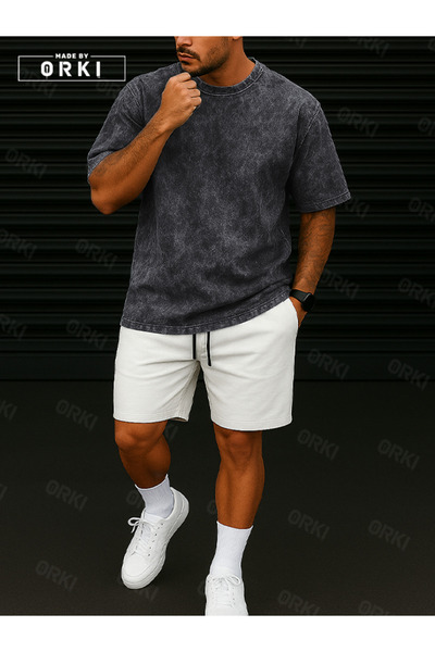 EFFRENATU Orki Power Fit – Oversize Batik T-Shirt & White Shorts Set