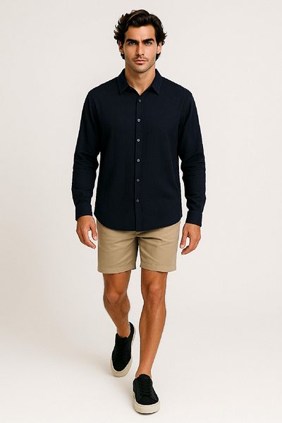 OIL PARK Men's Oversize Muslin Pocketless Linen Shirt