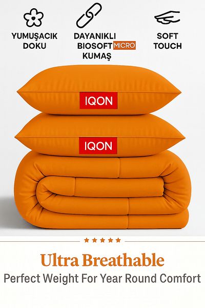 İQON Microfiber Soft Silicone Double Quilt Pillow Set Orange