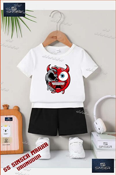 SS SİNSER Kids Unisex “Smile One Eye Red Horn“ Custom Printed Crew Neck T-Shi...
