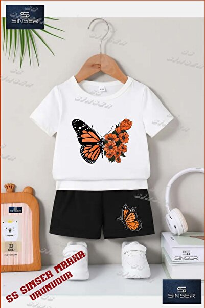 SS SİNSER Children's Unisex “ Butterfly Orange Wing Cicek“ Custom Printed Cre...