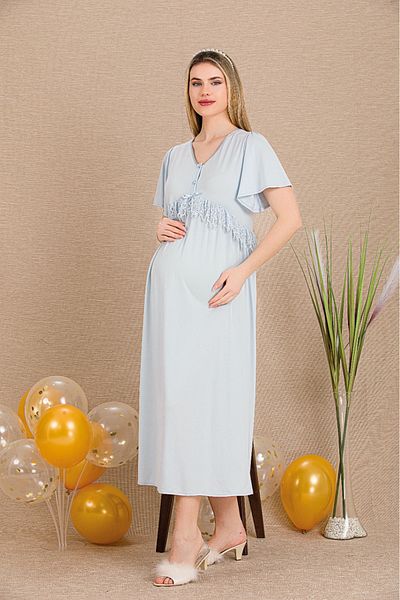 Lady Lingerie Short Sleeve, Button Collar Maternity-Nursing Nightgown