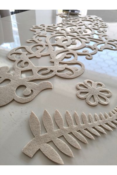 SEHARA Felt Runner, 97Cmx45,5Cm, (2 Leaf Motif, 2 Flower Motif Gift), Table Runner, 3mm