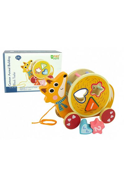 REBELS Fox Pull Toy with Shape Sorter Made of Wood