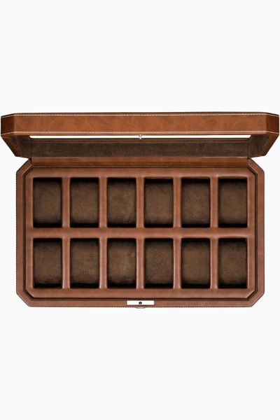ROTHWELL 12 Slots Luxury Watch Box with Large Glass Cover, Leather, Men's Watch Organizer