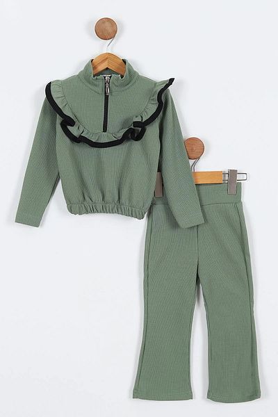 EGELİMODA Ruffled Seasonal Green Corded Girl's Set