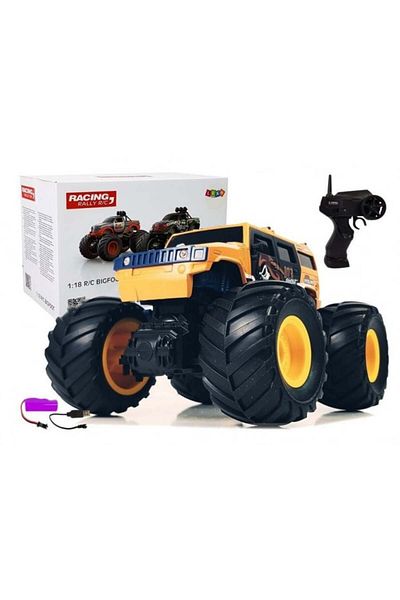 REBELS Off-Road Bigfoot Car with Giant Wheels, 2.4G Remote Control, 1:18 Scale, Yellow