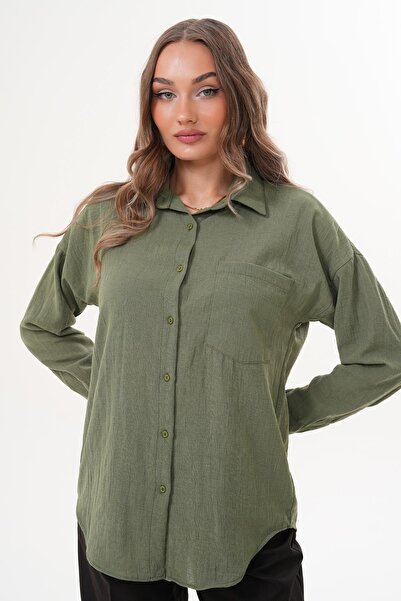 ŞİMAL Kadın Tek Cep Detaylı Oversize Gömlek 255145 -