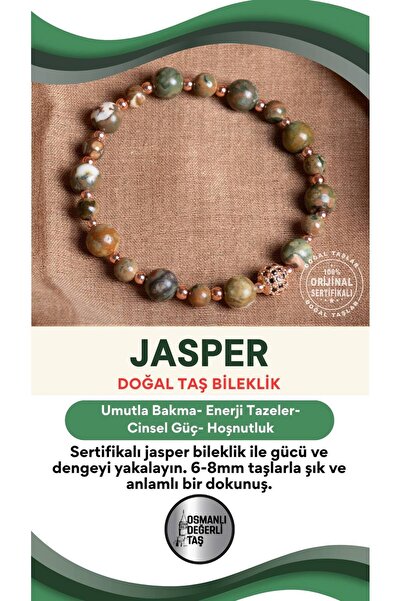 OSMANLI DEĞERLİ TAŞ Certified Jasper Natural Stone Bracelet 6-8 mm