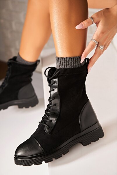 Joana Γυναικείες Μαύρες Χειμερινές Μπότες από Σουέτ Δέρμα Anaria