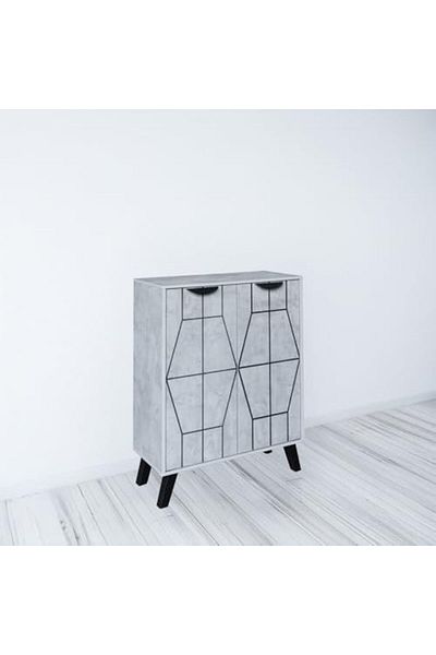 BAITY Malaysian Wooden Shoe Cabinet – 4 Levels | Two Doors | Grey Color