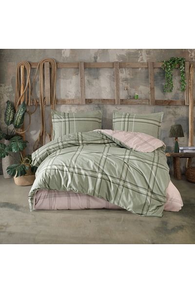 Pucioasa Double bed linen made of 100% cotton with checkered pattern, Capella V1 Green