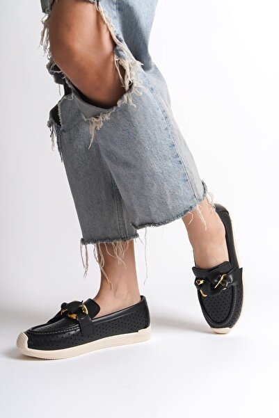 Joy Ayakkabı Lydia Laceless Orthopedic Comfortable Sole Heart Patterned Women's Ballerina Shoes Ckt - Black