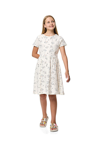 R&B Printed Fit and Flare Dress with Short Sleeves