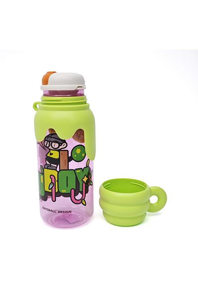 B4U Kindergarten children's water bottle, can with cup lid, pop-up flip-top, green, 520 ml BSB-544