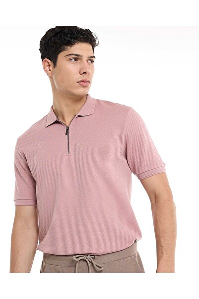 R&B Textured Polo T-Shirt with Short Sleeves