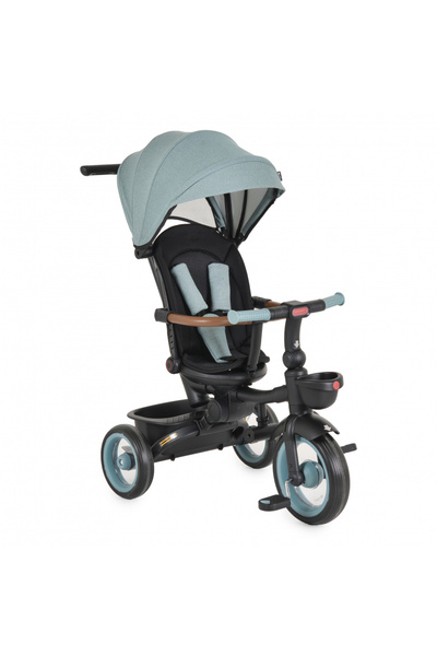 byox Jasper Green foldable children's tricycle, with parental handle, adjustable backrest, rotating seat