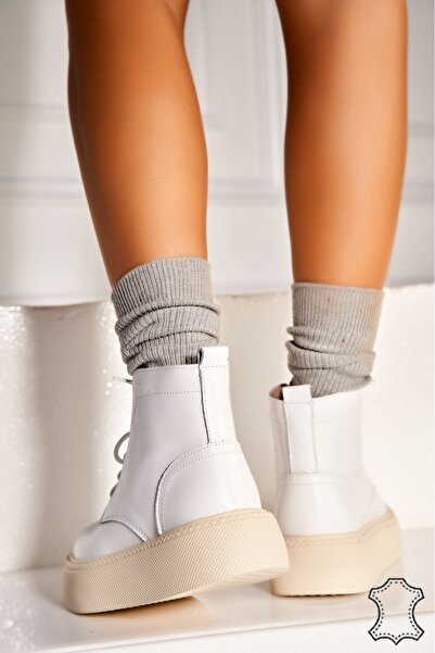 Joana Γυναικείες Λευκές Μπότες από Γνήσιο Δέρμα Shirin