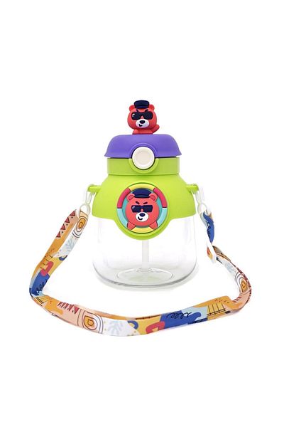 B4U Kindergarten children's water bottle, pop-up flip-top with straw, green 670 ml H873