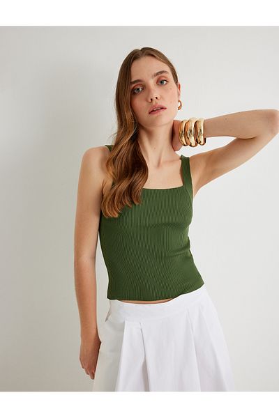 Koton Khaki Women's Knit Strappy Tank Top