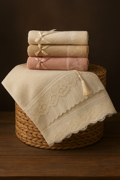 Teksev Πετσέτα χεριών και προσώπου Eliza από 100% βαμβακερό βελούδο με δαντέλα και φιόγκο