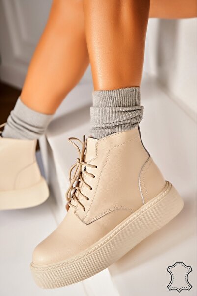 Joana Γυναικείες Μπότες από Γνήσιο Δέρμα Μπεζ Shirin