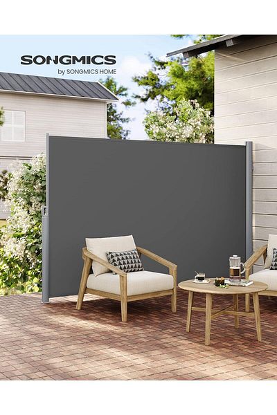 SONGMICS Side privacy screen, extendable, fixing system included, 160x300cm, grey