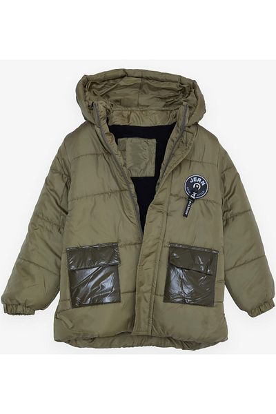 İrem Çocuk Giyim Boy's Khaki Coat with Crest Detail and Hood