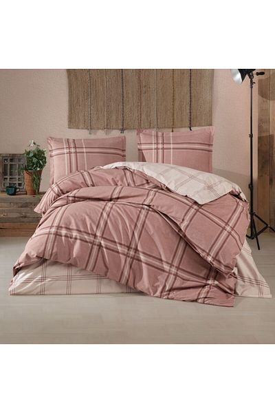 Pucioasa Double bed linen made of 100% cotton with checkered pattern, Capella V2 Brown