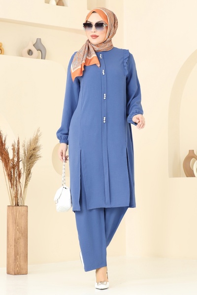 ModaMerve Fırfır Detay Tesettür Takım PL9125-MS İndigo