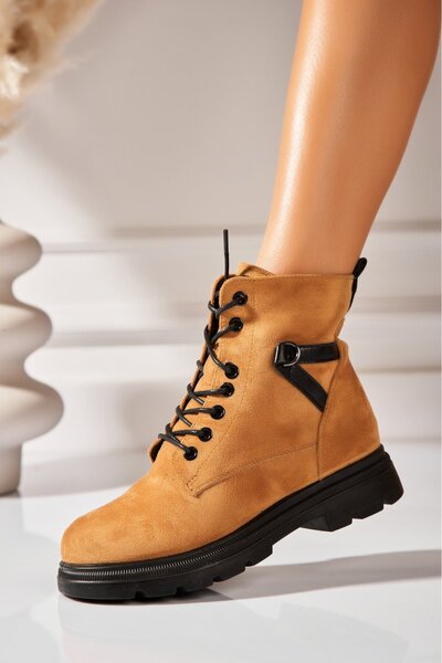 Joana Γυναικείες μπότες με επένδυση γούνας σε χρώμα καμήλας, κατασκευασμένες από οικολογικό σουέτ δέρμα Jalexa2