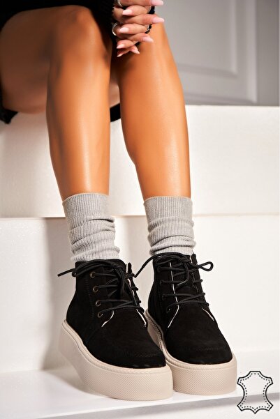 Joana Γυναικείες Μαύρες Δερμάτινες Μπότες Airyn από Σουέτ