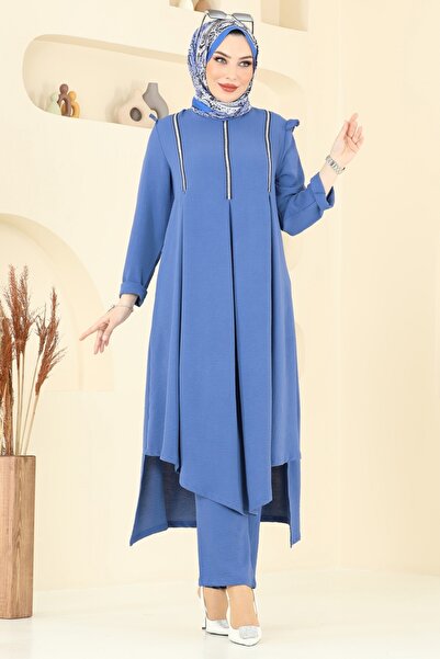 ModaMerve Sim Şeritli Tesettür Takım PL9139-MS İndigo