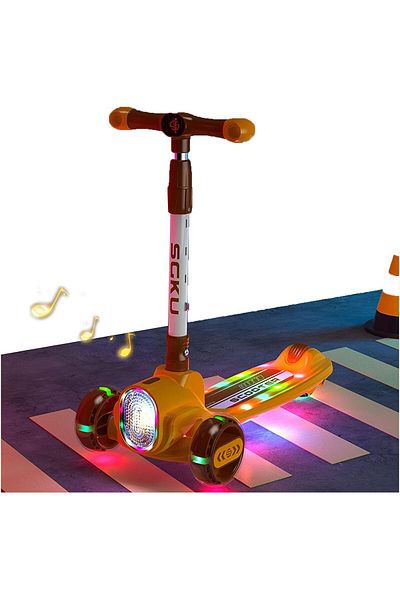 ماركة غير محددة WJW Kick Scooter for Kids, 3 Wheels, Music Playback, LED Illuminating Wheel, 4 Levels of Height Adju
