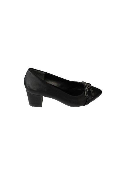 Yaz Kış Ayakkabı Yazkiş Women's Black Silver Satin Fabric Buckle over 5cm Thick Sole Evening Dress Shoes