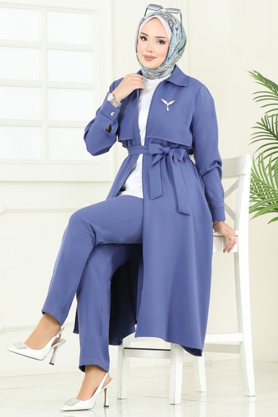 ModaMerve Bolero Detaylı Tesettür Kombin 23023UKB139-MS İndigo