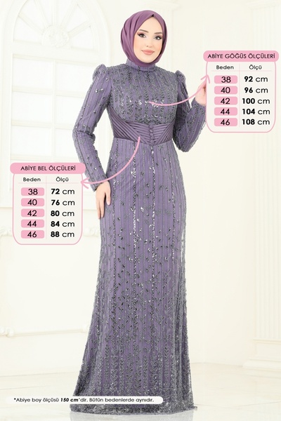 ModaMerve SUAL Drapeli İşlemeli Abiye 4929D170-MS Koyu Lila