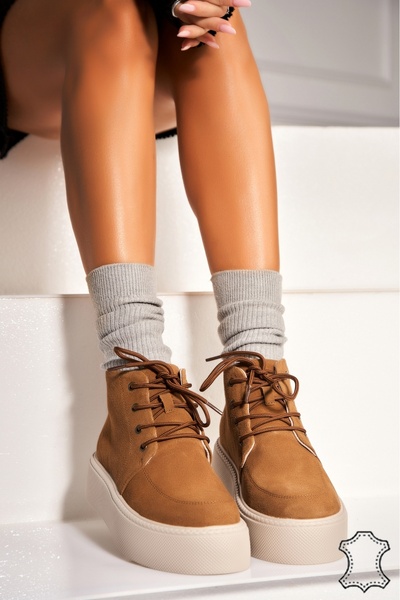 Joana Γυναικείες Μπότες από Γνήσιο Σουέτ Camel Airyn