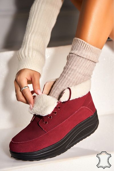 Joana Women's Genuine Suede Leather Boots Bordeaux Leiani2