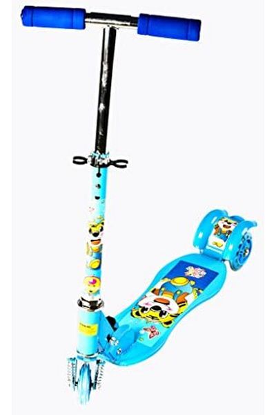 BAYBEE Drax 3 Wheeled Folding Skate Scooter With Suspension, Light Up And Height Adjusting (Blue)