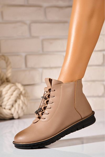 Joana Women's Khaki Fur-lined Boots Made of Jahlia Eco-Leather