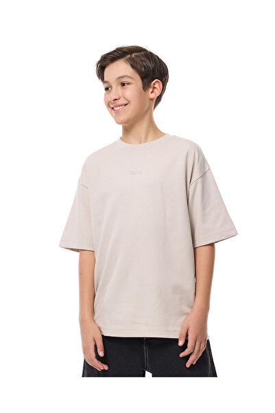 R&B تي شيرت سادة كبير الحجم برقبة دائرية وأكمام قصيرة