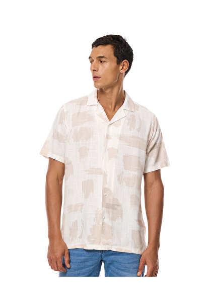 R&B Patterned Shirt with Revere Collar and Short Sleeves
