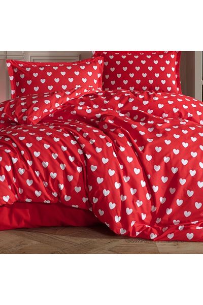 Pucioasa Double bed linen made of 100% cotton, red with white hearts, Amor V1