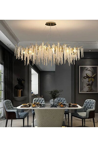 Store Serip Yemek Masa Üstü Gold Kaplamalı Modern Tasarım Salon Kristal Sarkıt Avize