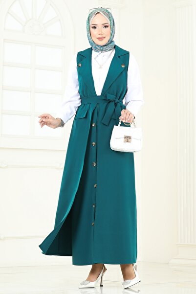 ModaMerve Kruvaze Yaka Etekli Takım 23022UKB139-MS Petrol