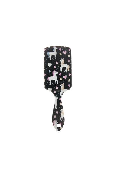 global fashion Rectangular hairbrush, Black with unicorns