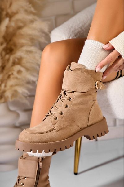 Joana Women's Khaki Fur-lined Boots Made of Eco-Suede Leather Torrie