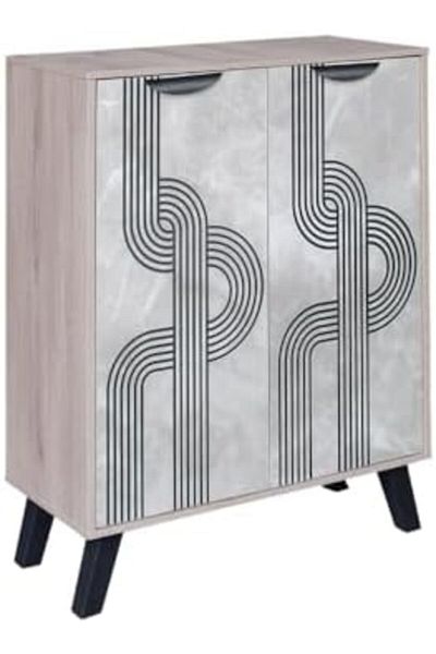 BAITY Two-Door Wooden Shoe Cabinet, Malaysian Wood, Gray and Beige